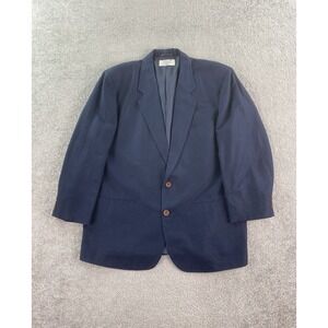 Vintage Claiborne Sport Coat 44 R Blue Linen Rayon Solid Designer Luxury Summer